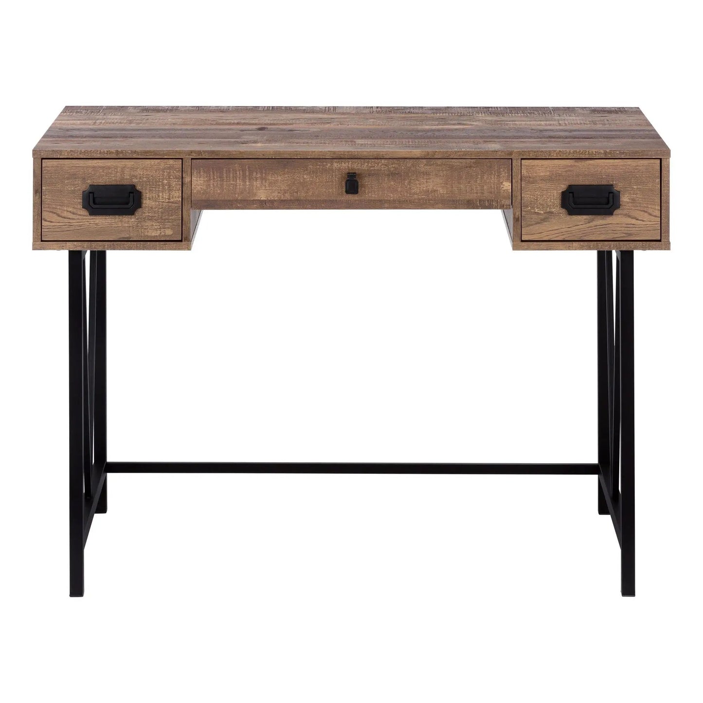 Writing desk with wood grain finish, three drawers and black metal pulls for a home office setup on Tampa Home & Garden Store
