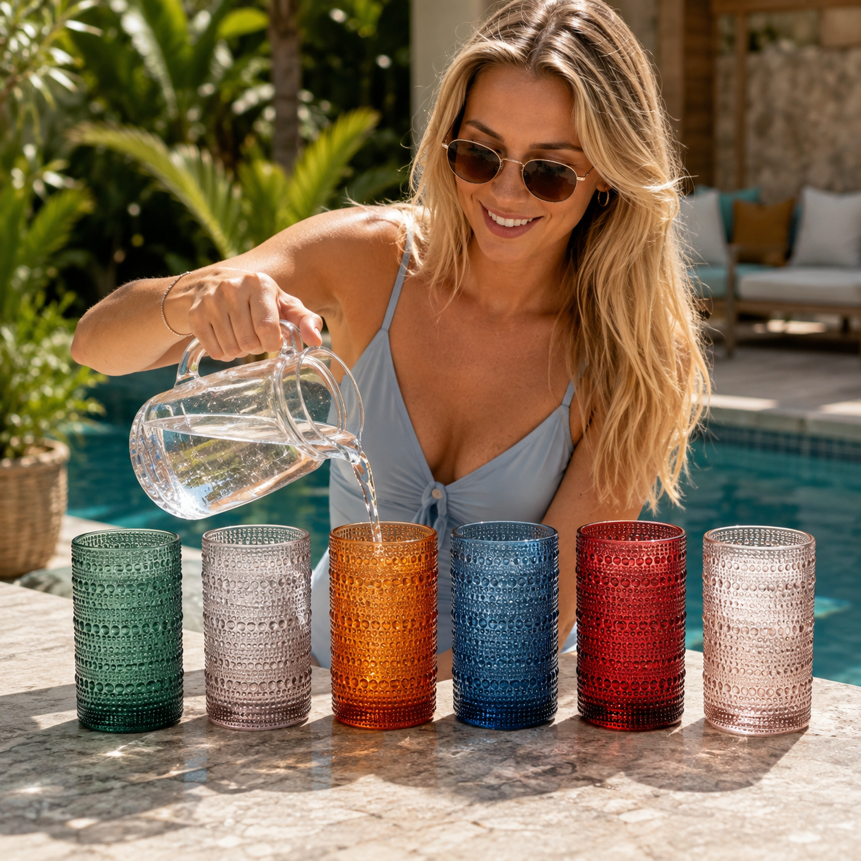 A set of six Eze Acrylic Hobnail Highball Glasses