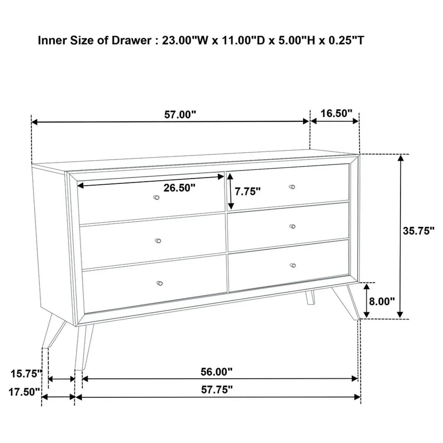 Dresser with Angled Legs and Round Knobs, White