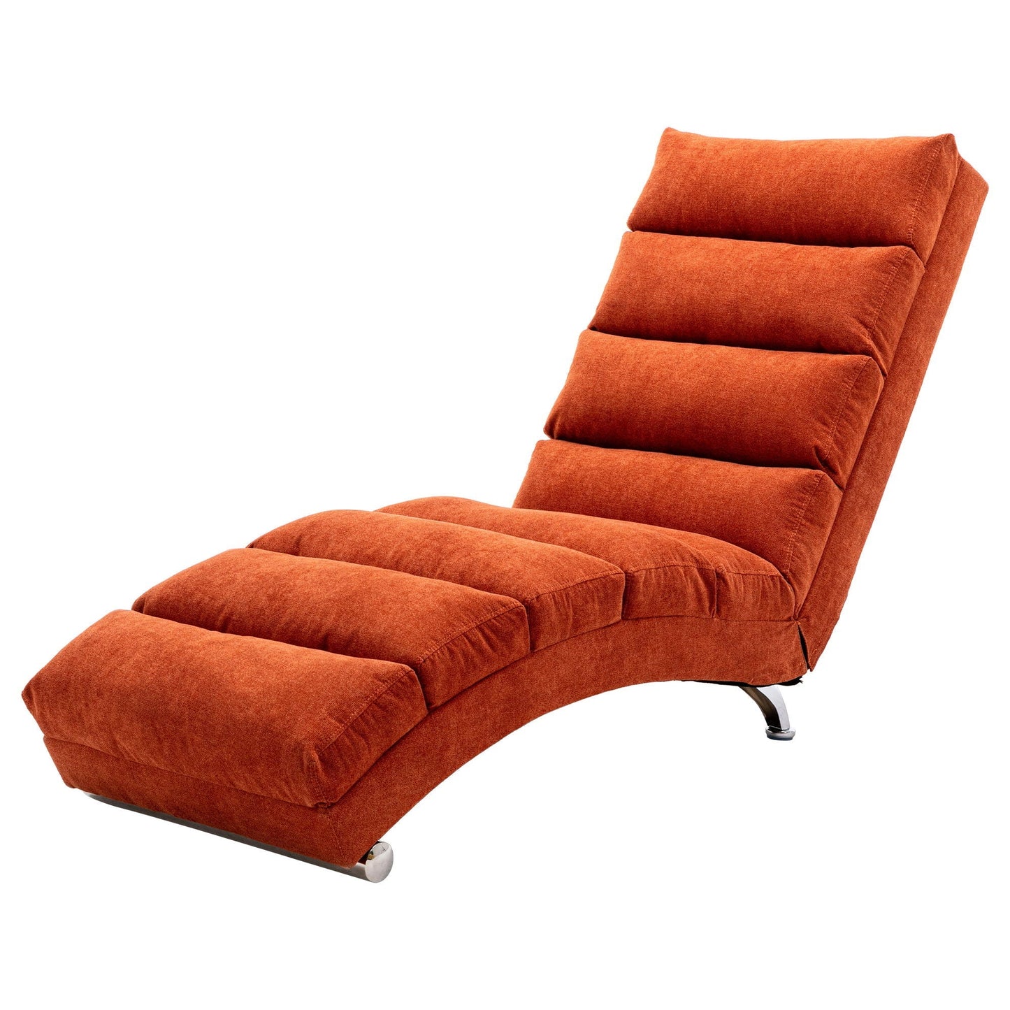 Indoor massage chaise lounge in orange fabric with chrome legs on Tampa Home & Garden Store