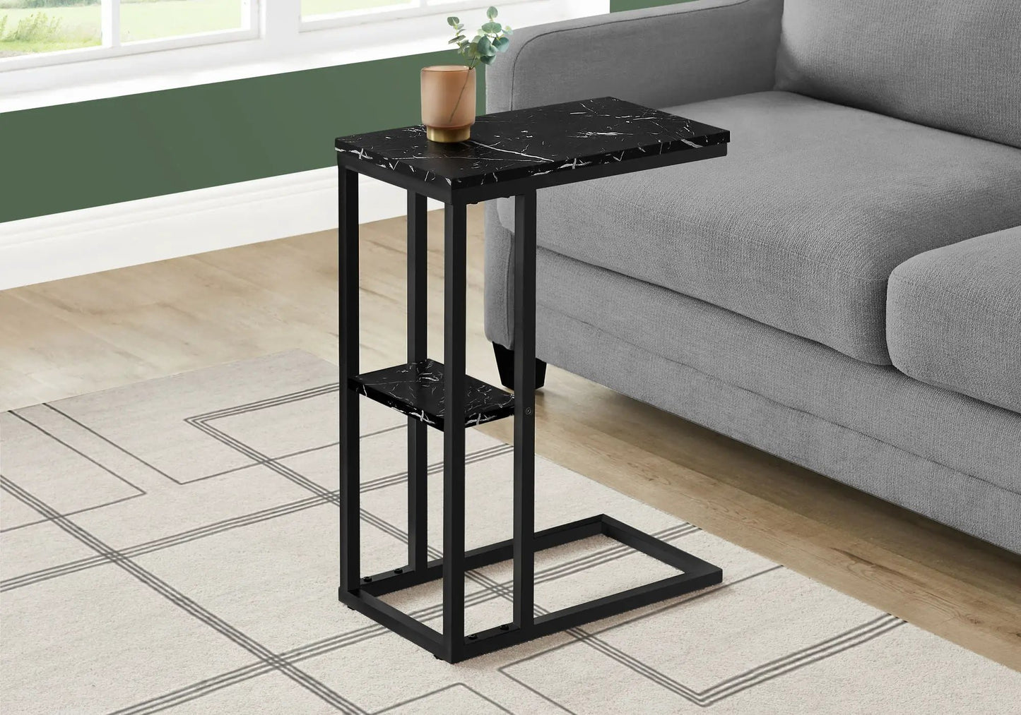C Shaped Accent Table Marble Look and Modern