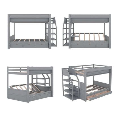 Wood Full Size Convertible Bunk Bed with Storage
