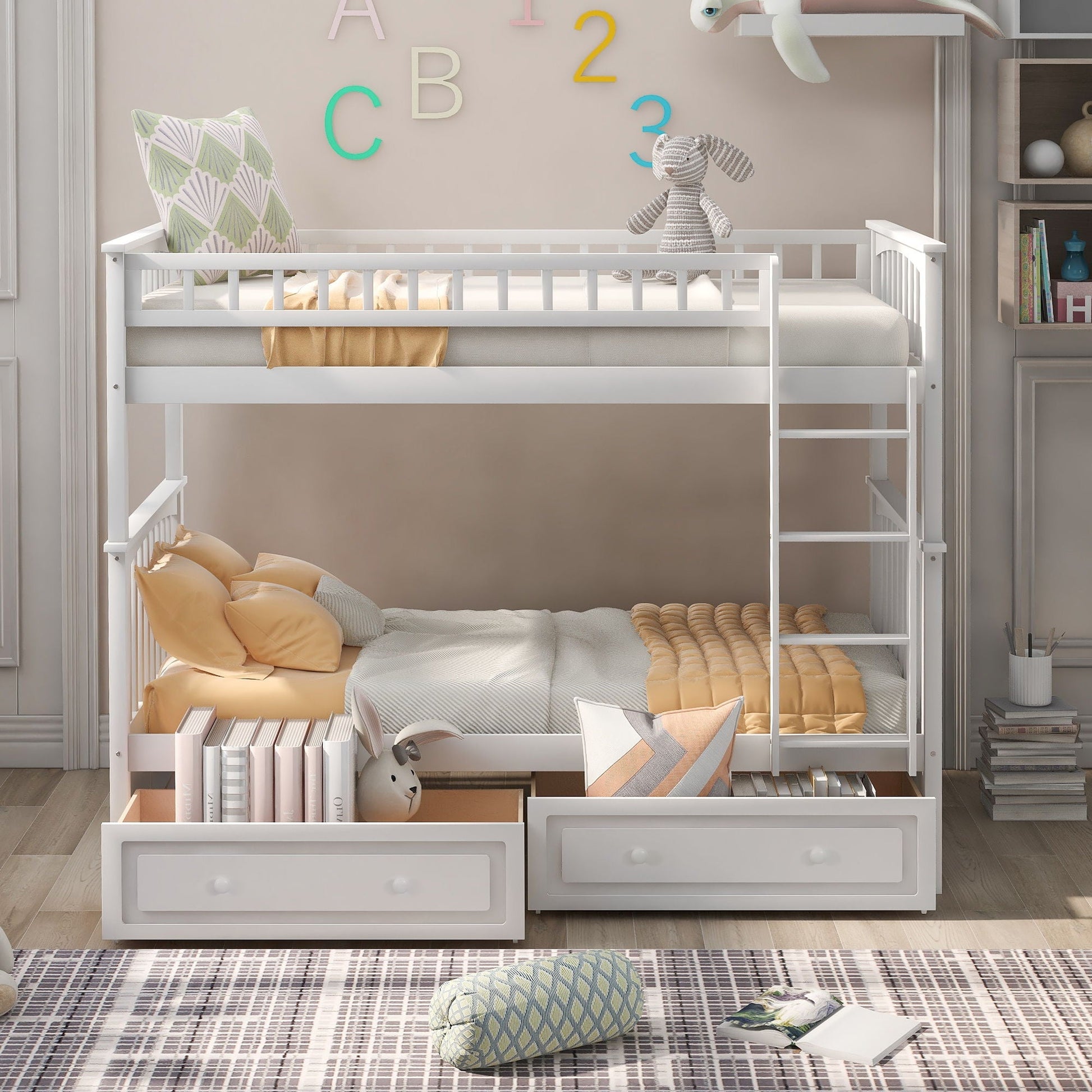 Twin over twin bunk bed with drawers in white finish on Tampa Home & Garden Store