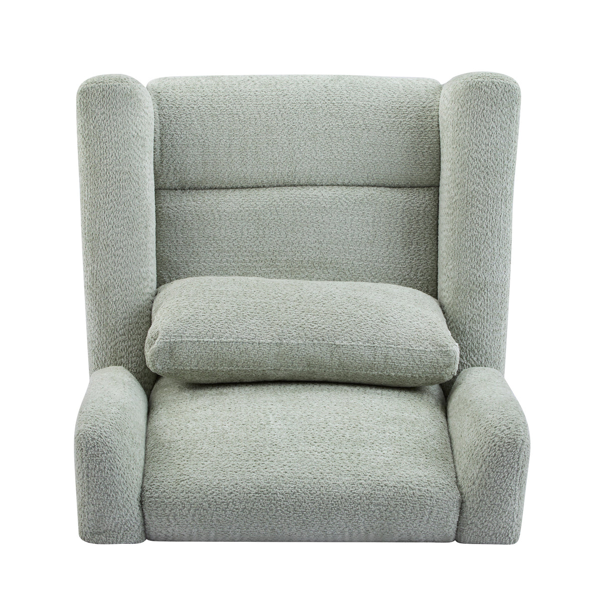 Power recliner chair with light gray boucle upholstery and 360° swivel on Tampa Home & Garden Store