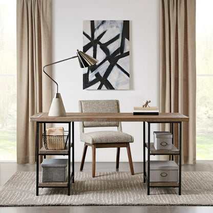 Industrial style metal-frame writing desk with gray finish and side shelving on Tampa Home & Garden Store