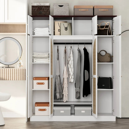 8-Door Armoire with adjustable shelves and hanging rod, white interior stores clothes and bags on Tampa Home & Garden Store
