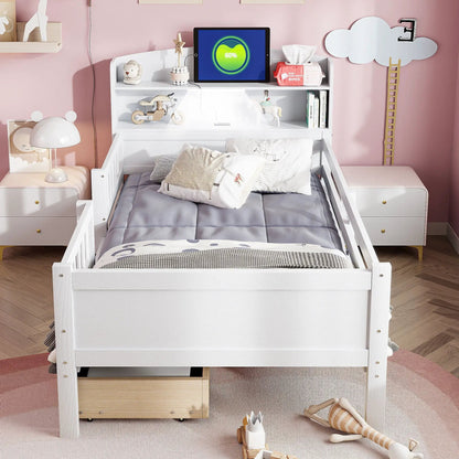 Platform Bed with LED Light and 2 Drawers
