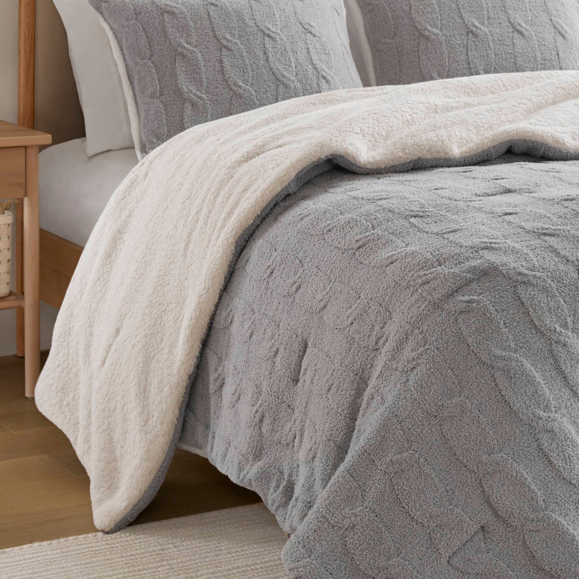 3-Piece Full/Queen Cable Knit Chenille Comforter Set Gray by HouseOfZazla, textured bedding on Tampa Home & Garden Store
