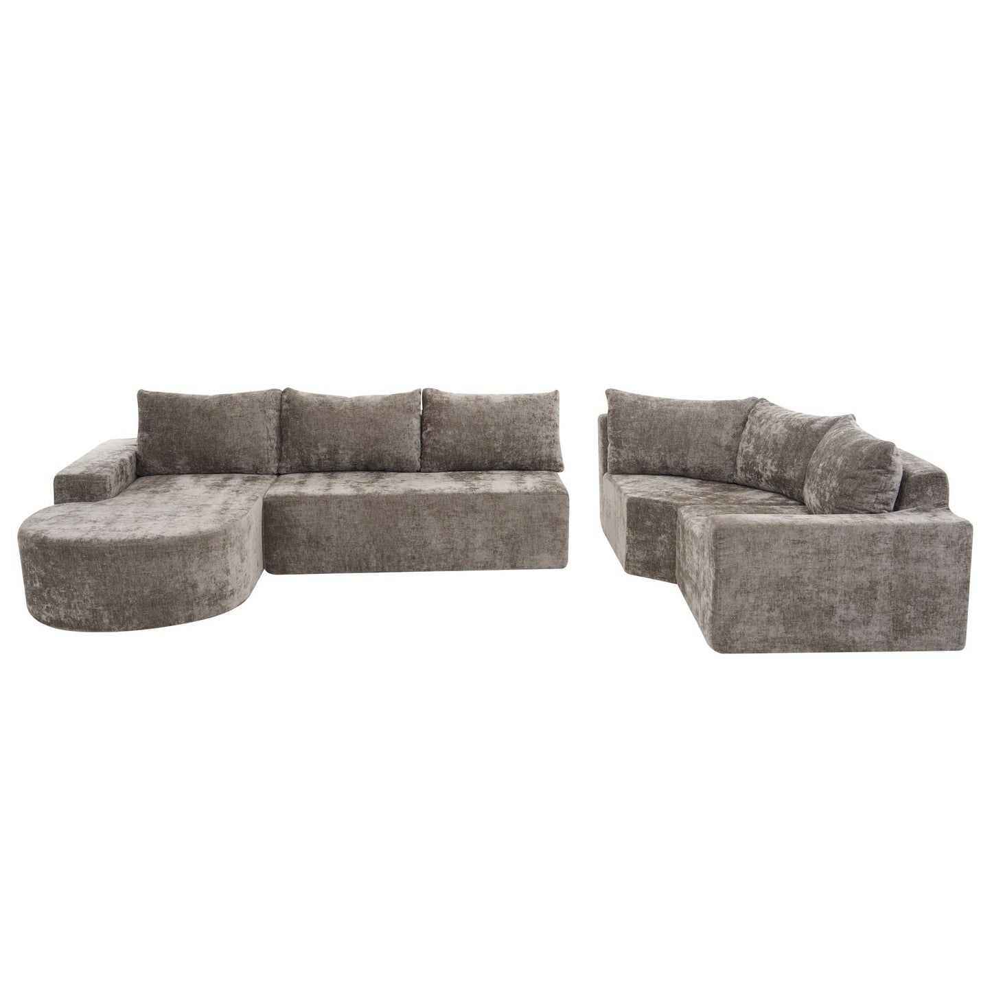 Modular sectional sofa in taupe velvet, deep seats, U-shaped with round ottoman by HouseOfZazla on Tampa Home & Garden Store