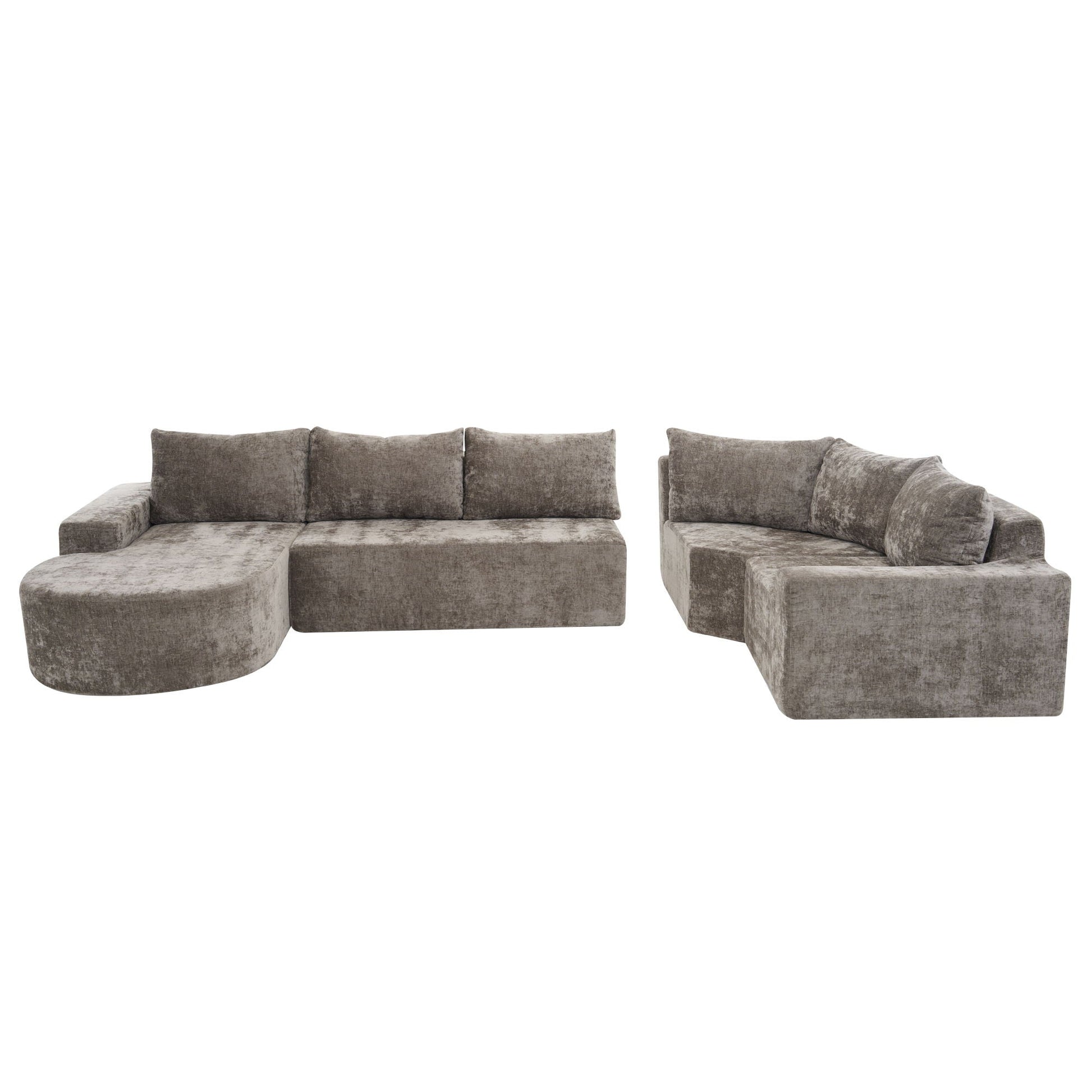 Modular sectional sofa in taupe velvet, deep seats, U-shaped with round ottoman by HouseOfZazla on Tampa Home & Garden Store