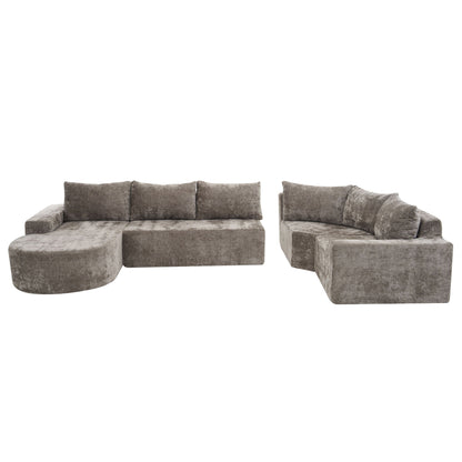 Modular sectional sofa in taupe velvet, deep seats, U-shaped with round ottoman by HouseOfZazla on Tampa Home & Garden Store