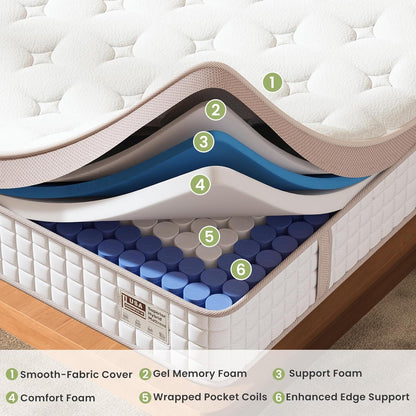 14-inch King Size Firm Hybrid Mattress by HouseOfZazla with gel memory foam and pocket coils on Tampa Home & Garden Store