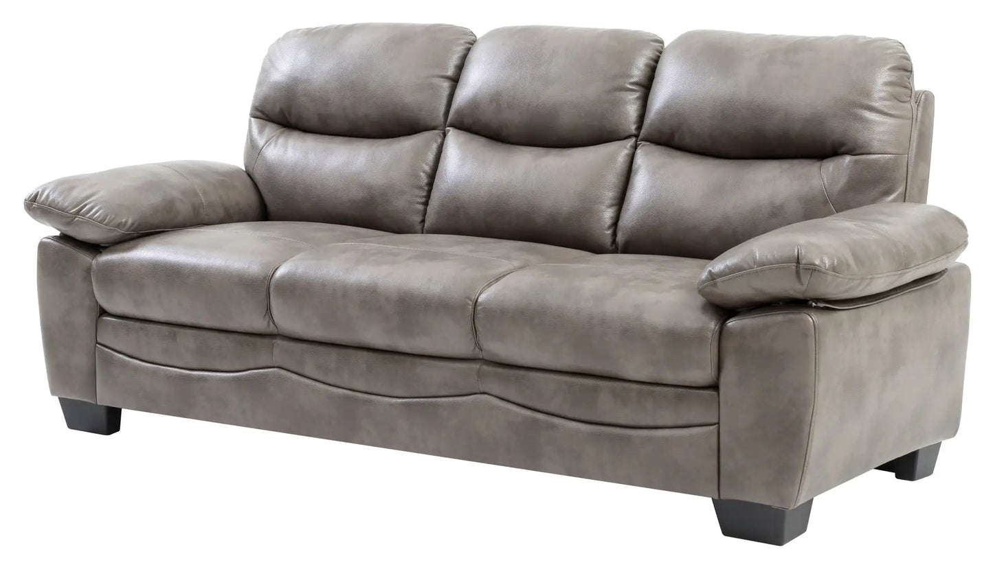 Marta Sofa taupe leather stationary sofa with three back cushions and padded arms on Tampa Home & Garden Store
