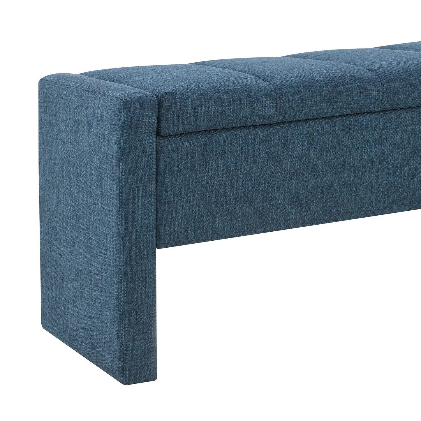 Blue upholstered large bed end storage bench with tufted lid by Unique Piece Furniture on Tampa Home & Garden Store