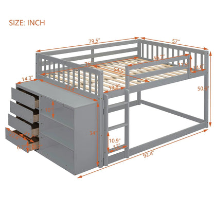 Bunk Bed With Four Drawers and Three Shelves
