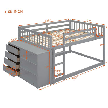 Solid Pine Bunk Bed with Drawers and Shelves
