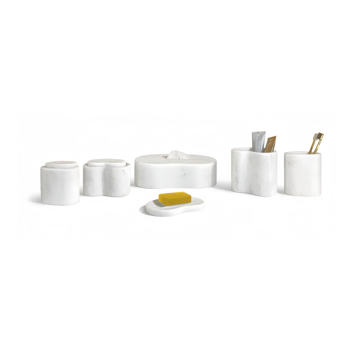 Elegant marble bathroom accessories set with canisters and brush holders HouseOfZazla on Tampa Home & Garden Store