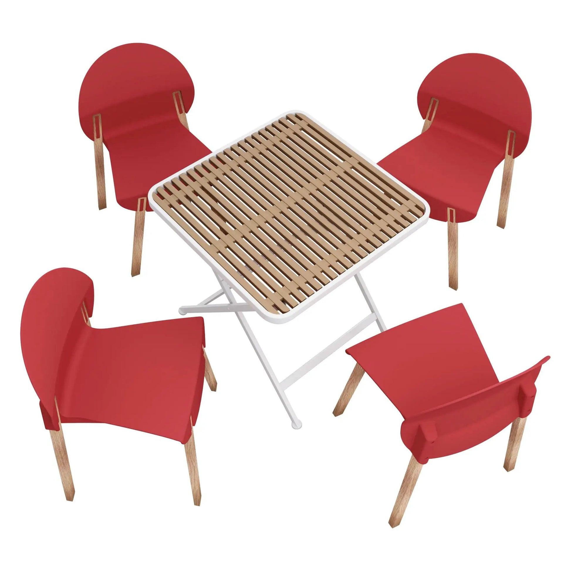 5 Piece Outdoor Set 4 red folding chairs with wooden slatted table Unique Piece Furniture on Tampa Home & Garden Store