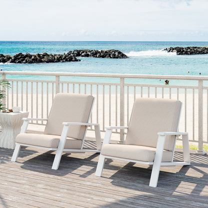 Outdoor Patio Lounge Chair Set of 2 beige cushions on white frames HouseOfZazla on Tampa Home & Garden Store