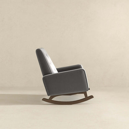 Demetrius Solid Wood Rocking Chair with dark gray upholstery by HouseOfZazla on Tampa Home & Garden Store