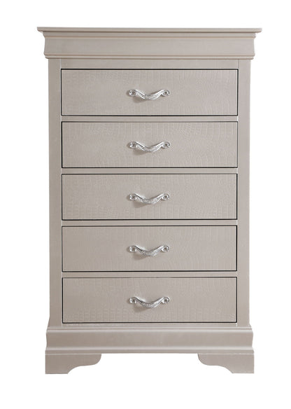 Accent chest with embossed crocodile texture in pearl silver by HouseOfZazla faux crystal pulls on Tampa Home & Garden Store