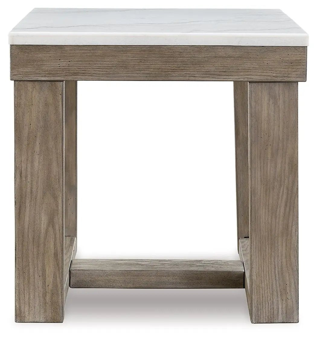 Loyaska Square End Table Brown and Ivory Marble
