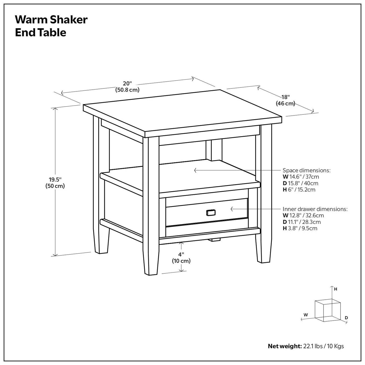 Warm Shaker End Table handcrafted by Unique Piece Furniture with drawer and lower shelf on Tampa Home & Garden Store