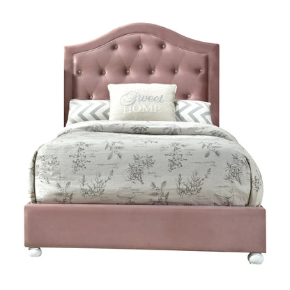 Reggie Twin Bed pink upholstered with curved tufted headboard by Unique Piece Furniture on Tampa Home & Garden Store
