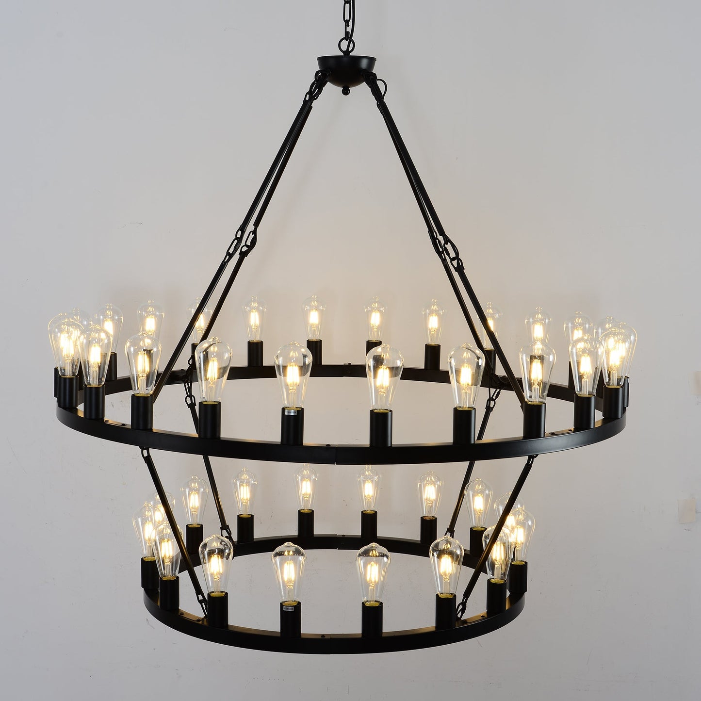 47.24 Inch Matte Black Wagon Wheel Chandelier with 36 Lights by HouseOfZazla globe bulbs on Tampa Home & Garden Store