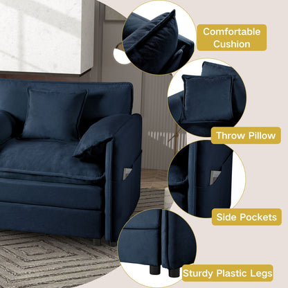 Modern Comfy Deep Seat Modular Sectional Sofa blue velvet by HouseOfZazla with ottoman on Tampa Home & Garden Store