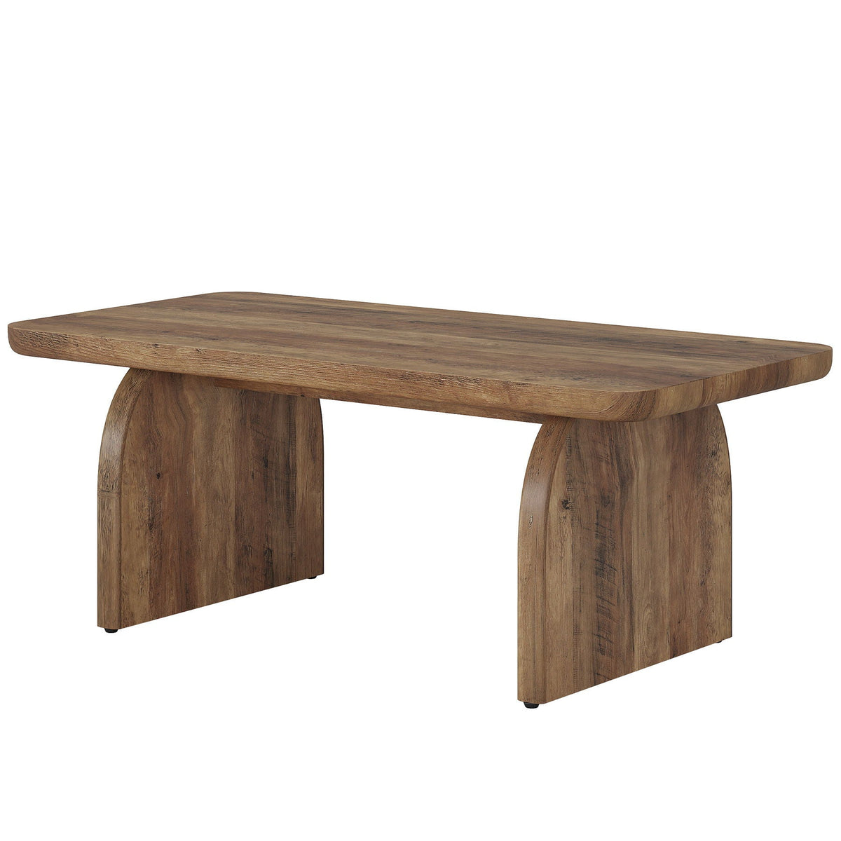 Rectangle coffee table in brown wood with rounded corners and curved H-base legs HouseOfZazla on Tampa Home & Garden Store