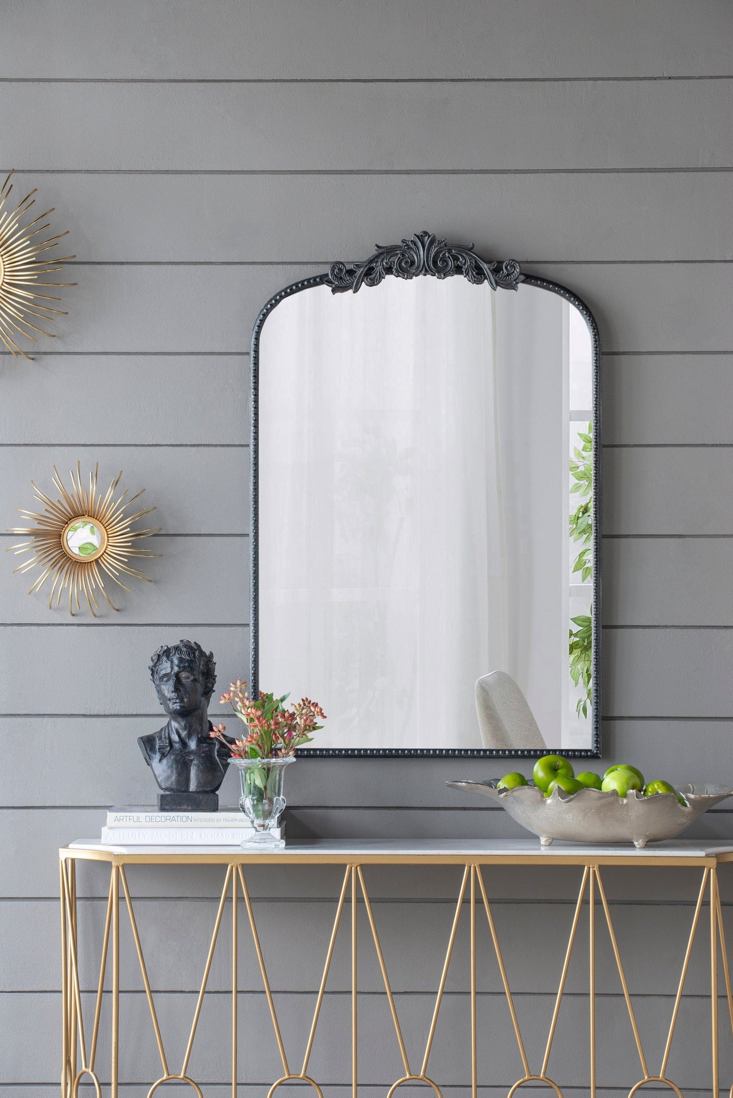 Baroque Ébonisé Grand Wall Mirror ornate black frame with carved crest by HouseOfZazla on Tampa Home & Garden Store