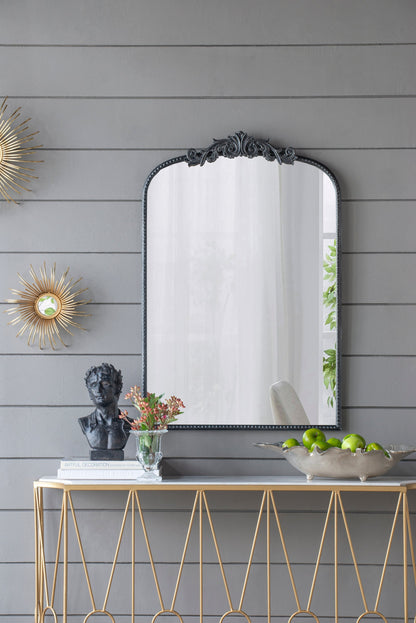 Baroque Ébonisé Grand Wall Mirror ornate black frame with carved crest by HouseOfZazla on Tampa Home & Garden Store