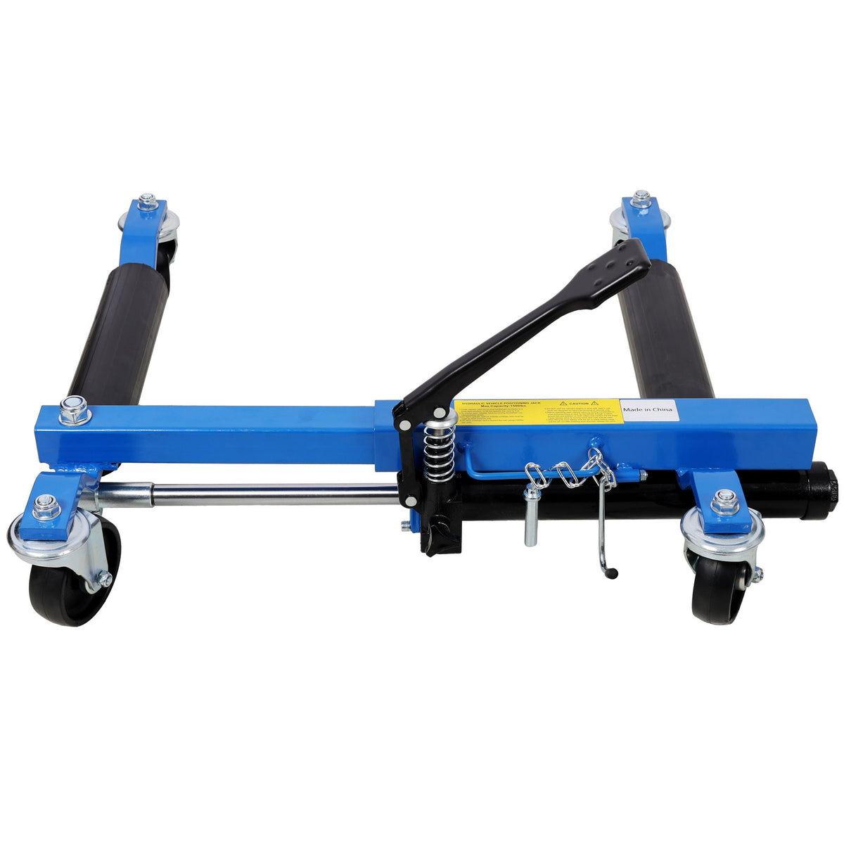 Hydraulic car wheel dolly set of 2 in blue with black wheels and metal frame on Tampa Home & Garden Store