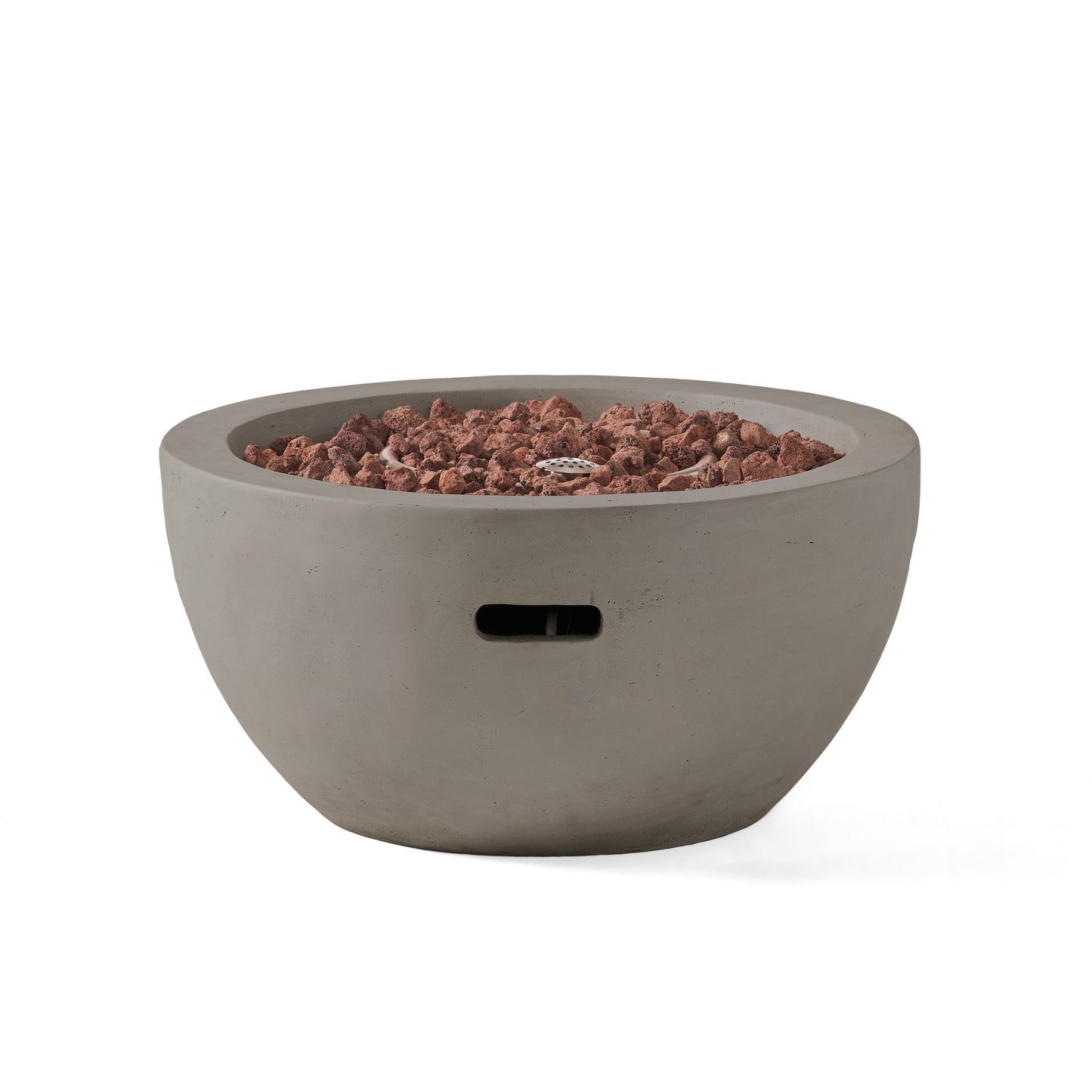 HouseOfZazla 27' bowl-shaped MGO 40,000 BTU propane fire pit, light grey with lava rocks on Tampa Home & Garden Store