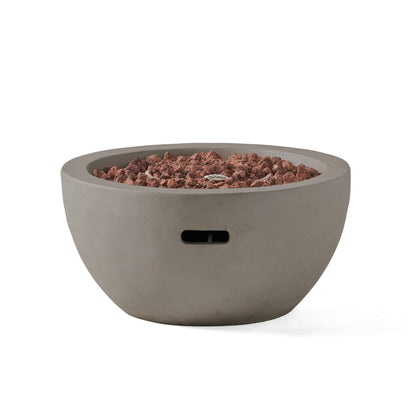 HouseOfZazla 27' bowl-shaped MGO 40,000 BTU propane fire pit, light grey with lava rocks on Tampa Home & Garden Store