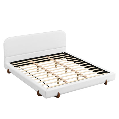 Elegant white upholstered bed frame with padded headboard, wooden slat base HouseOfZazla on Tampa Home & Garden Store