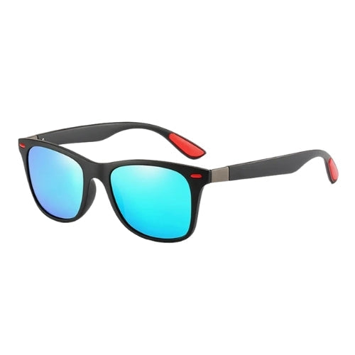 Sunglasses BikerZoneZ polarized square frames black body, blue mirrored UV400 lenses on Tampa Home & Garden Store