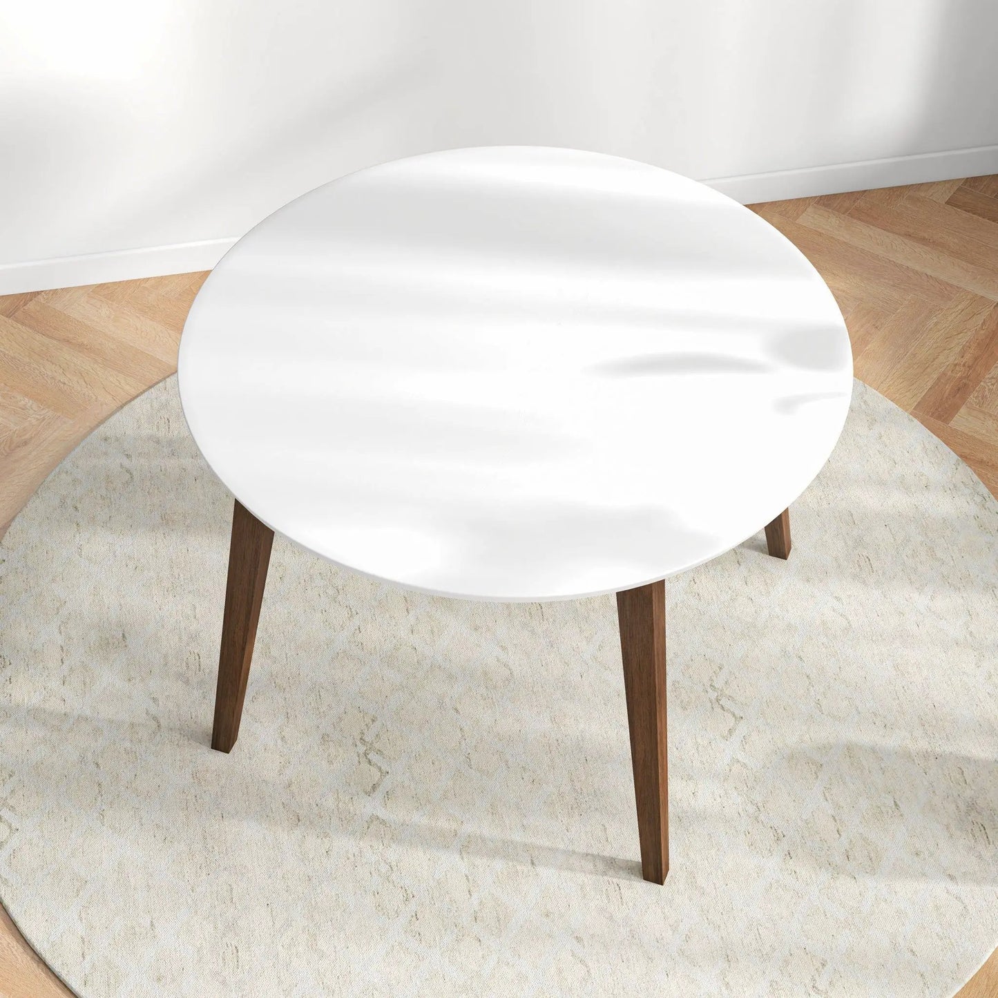 Paloma dining table white round top with brown wooden legs by Unique Piece Furniture on Tampa Home & Garden Store