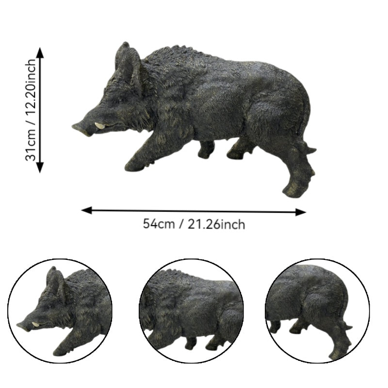 HouseOfZazla Simulated Wild Boar Resin Garden Statue, dark textured boar, 54cm long x 31cm high on Tampa Home & Garden Store
