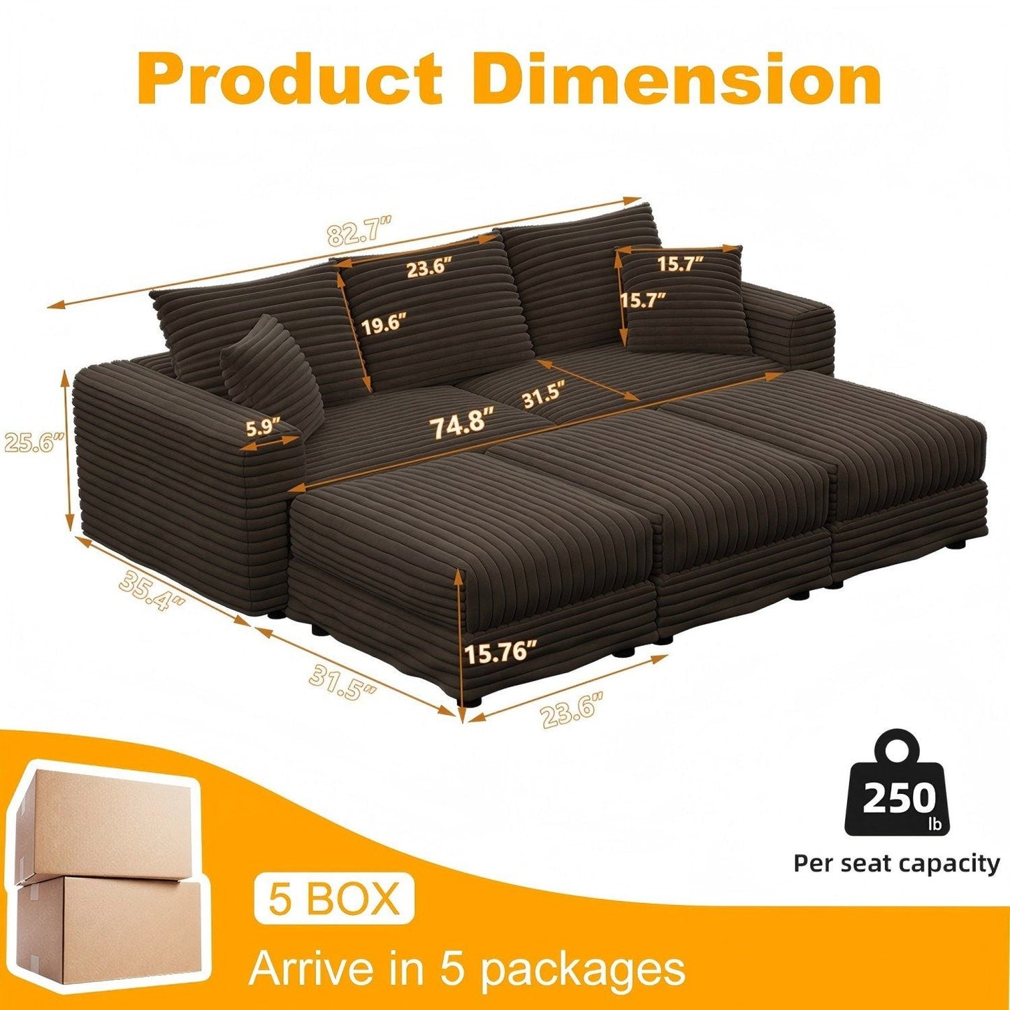 Deep Seat Sofa Bed With Ottoman and Soft Pillows