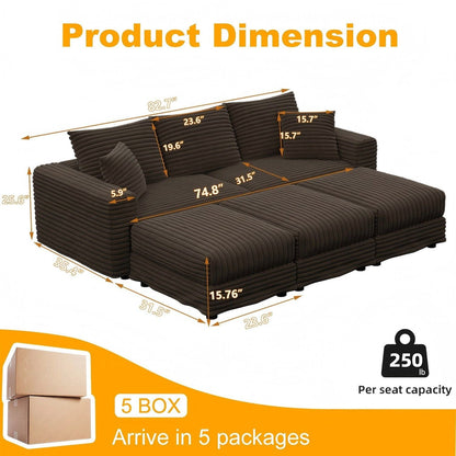 Deep Seat Sofa Bed With Ottoman and Soft Pillows