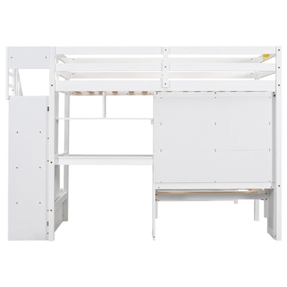 Loft bed with built-in desk and staircase by HouseOfZazla, white frame on Tampa Home & Garden Store