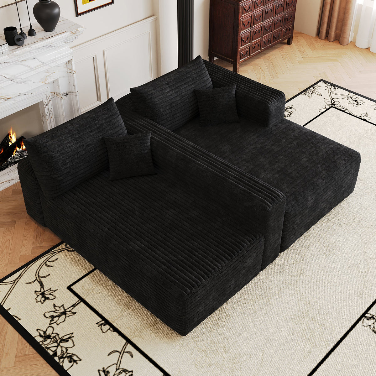 Modern Minimalist Cloud Sectional Sofa in black ribbed fabric by HouseOfZazla on Tampa Home & Garden Store