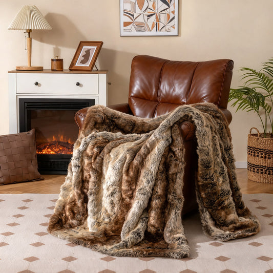 760GSM Soft Plush Fuzzy Luxury Faux Raccoon Fur Blanket for Sofa-M - Tampa Home & Garden Store