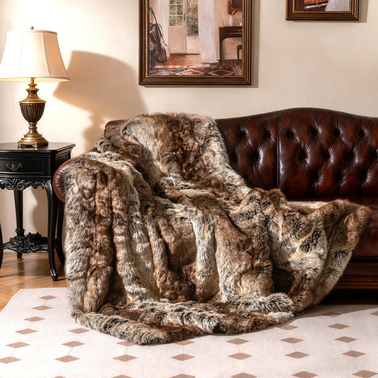 760GSM Soft Plush Fuzzy Luxury Faux Raccoon Fur Blanket for Sofa-M - Tampa Home & Garden Store
