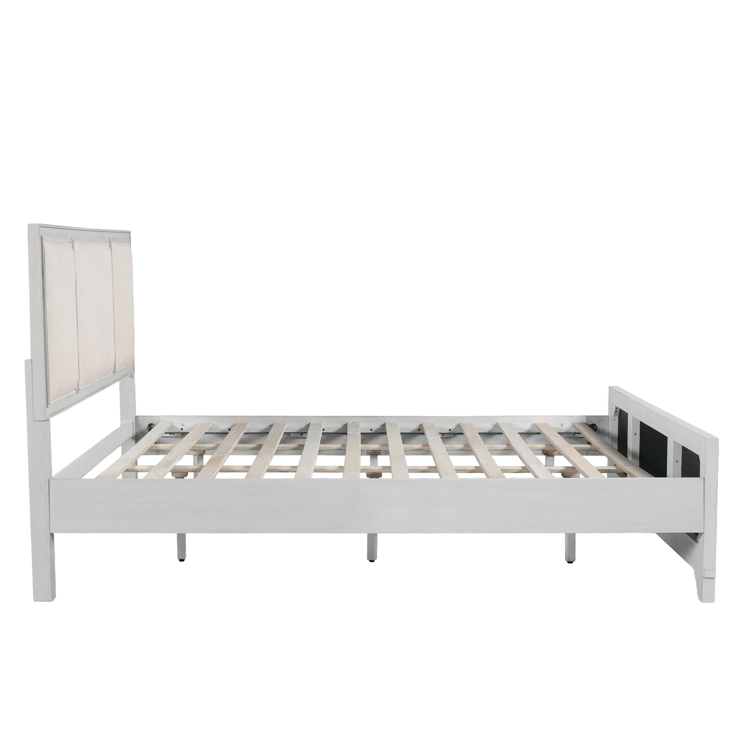 Queen Wooden Bed Frame with Upholstered Headboard