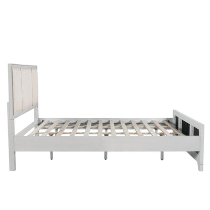 Queen Wooden Bed Frame with Upholstered Headboard