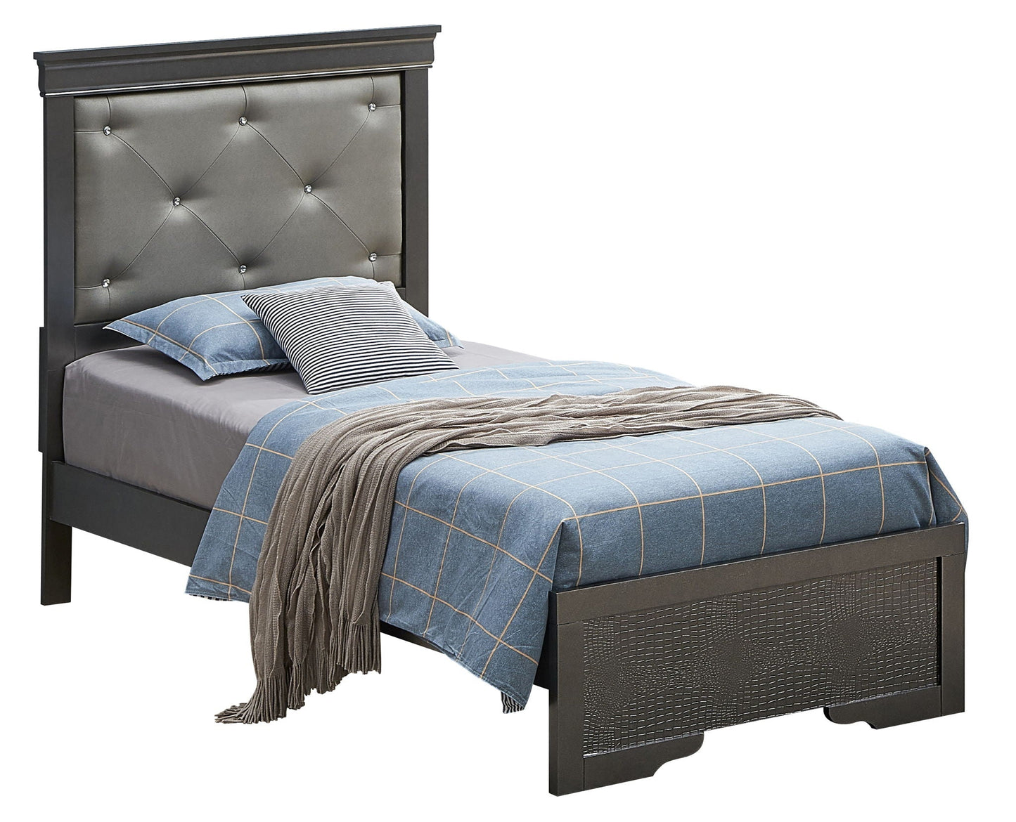 Lorana Jewel Tufted Bed Frame and Silver Finish