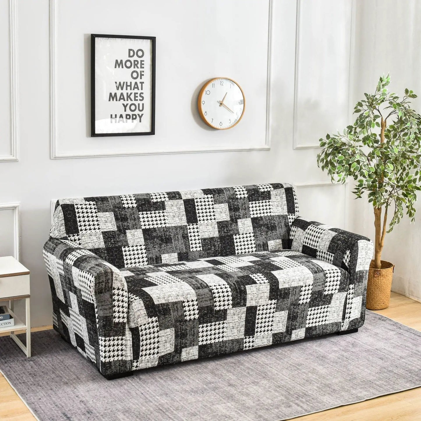 Sofa cover elastic full cover in black and white checkered pattern FLIPSTYLEZLLC on sofa on Tampa Home & Garden Store